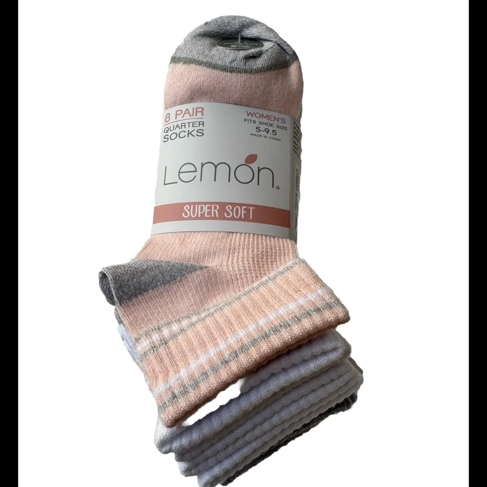 Lemon Women's Super Soft Quarter Socks, Peach, 5-9.5 Size, 8 Pairs